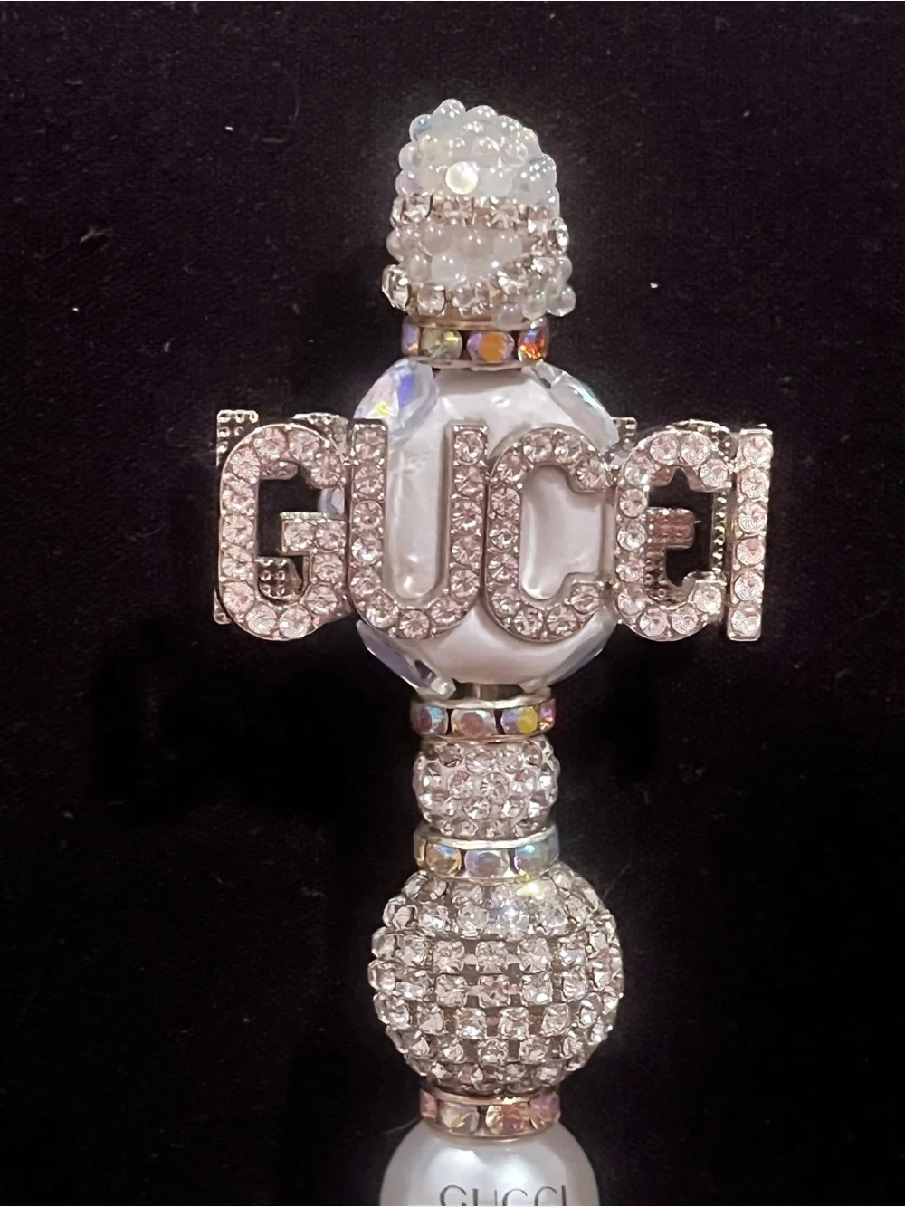 Designer inspired ultra luxe Silver Crystal Logo focal fancy beaded pen